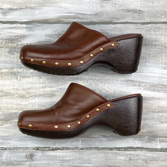 Brown Leather Clogs Cherokee “Blanche” Y2K Chunky Studded Slip-On Mules 6M - Picture 8 of 15